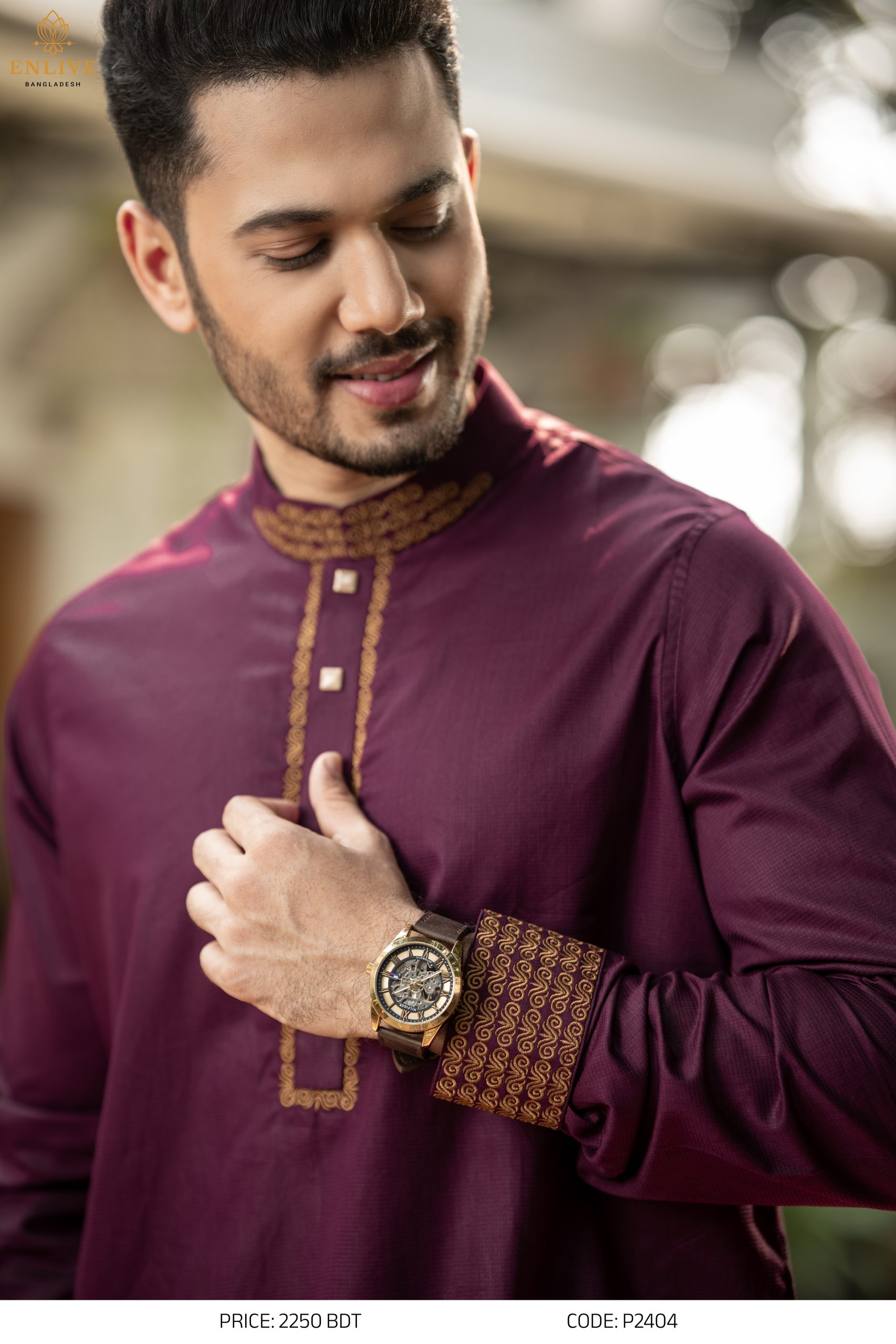 Premium Maroon Gold Panjabi