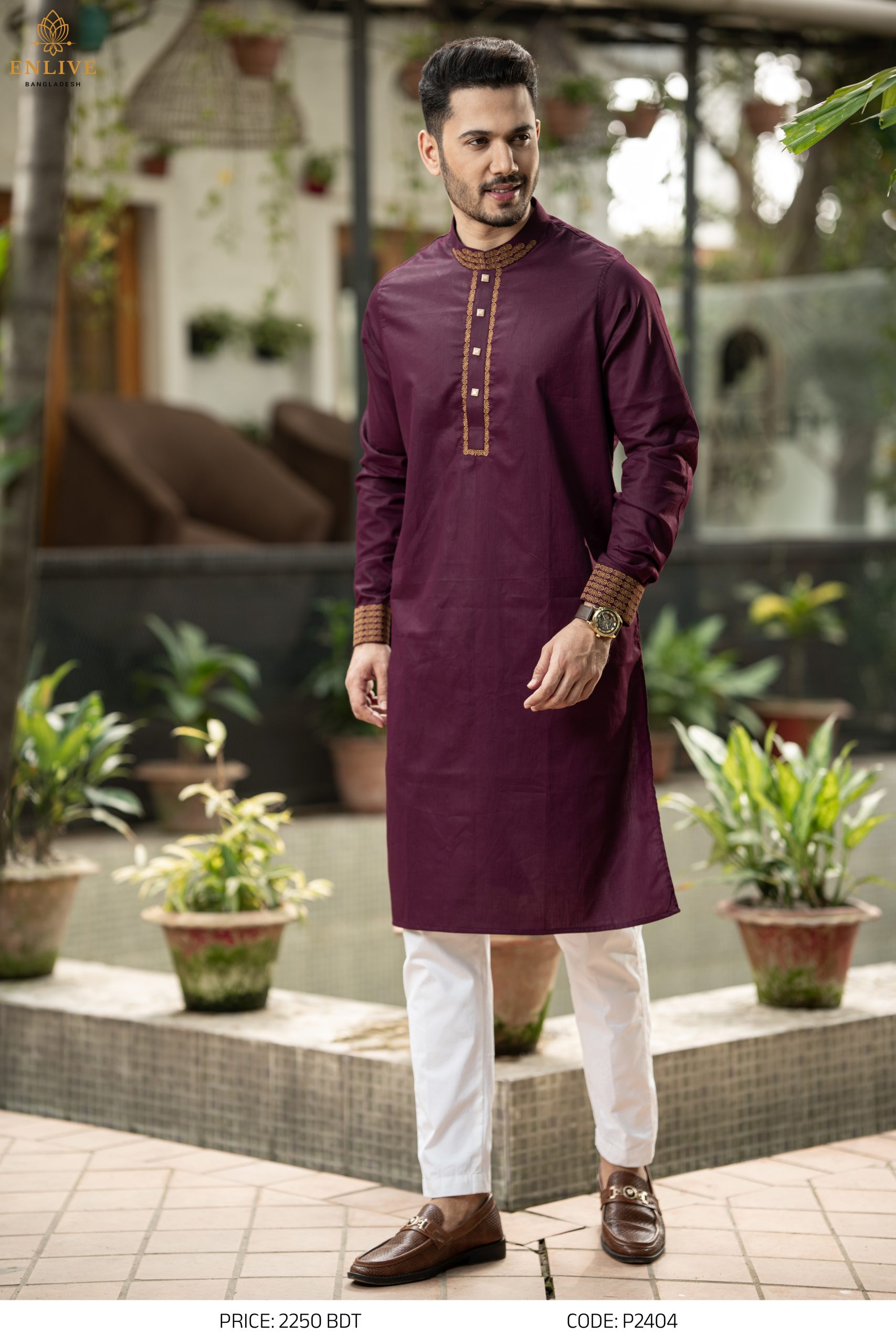 Premium Maroon Gold Panjabi - Image 2