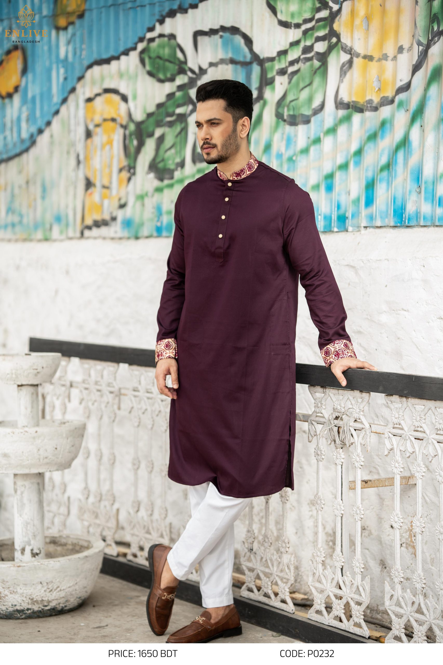 Maroon Contrast Panjabi - Image 2