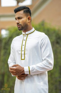 White Green Embroidery Panjabi