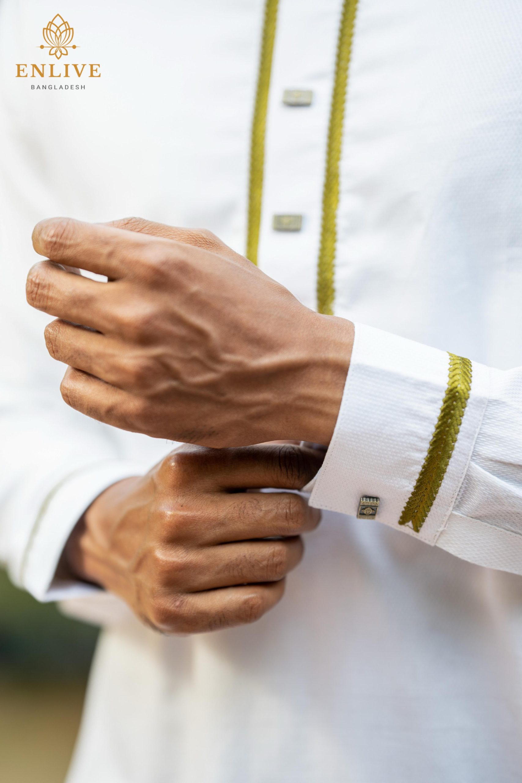 White Green Embroidery Panjabi - Image 3