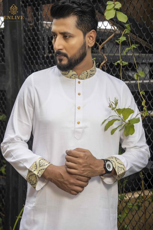 White Contrast Panjabi - Image 2